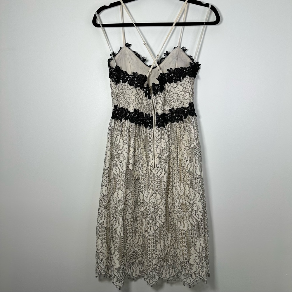 Anthropologie White Lace Midi Dress with Black Floral Trim - Picture 4 of 8